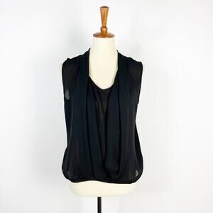 Deletta black draped chiffon top shirt sleeveless blouse size medium